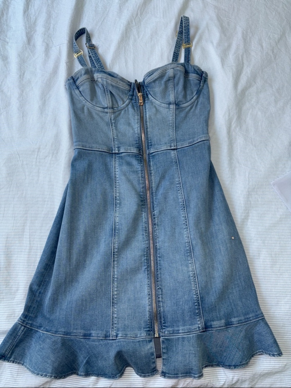 G by Guess Blue Denim Zip-Front Mini Dress